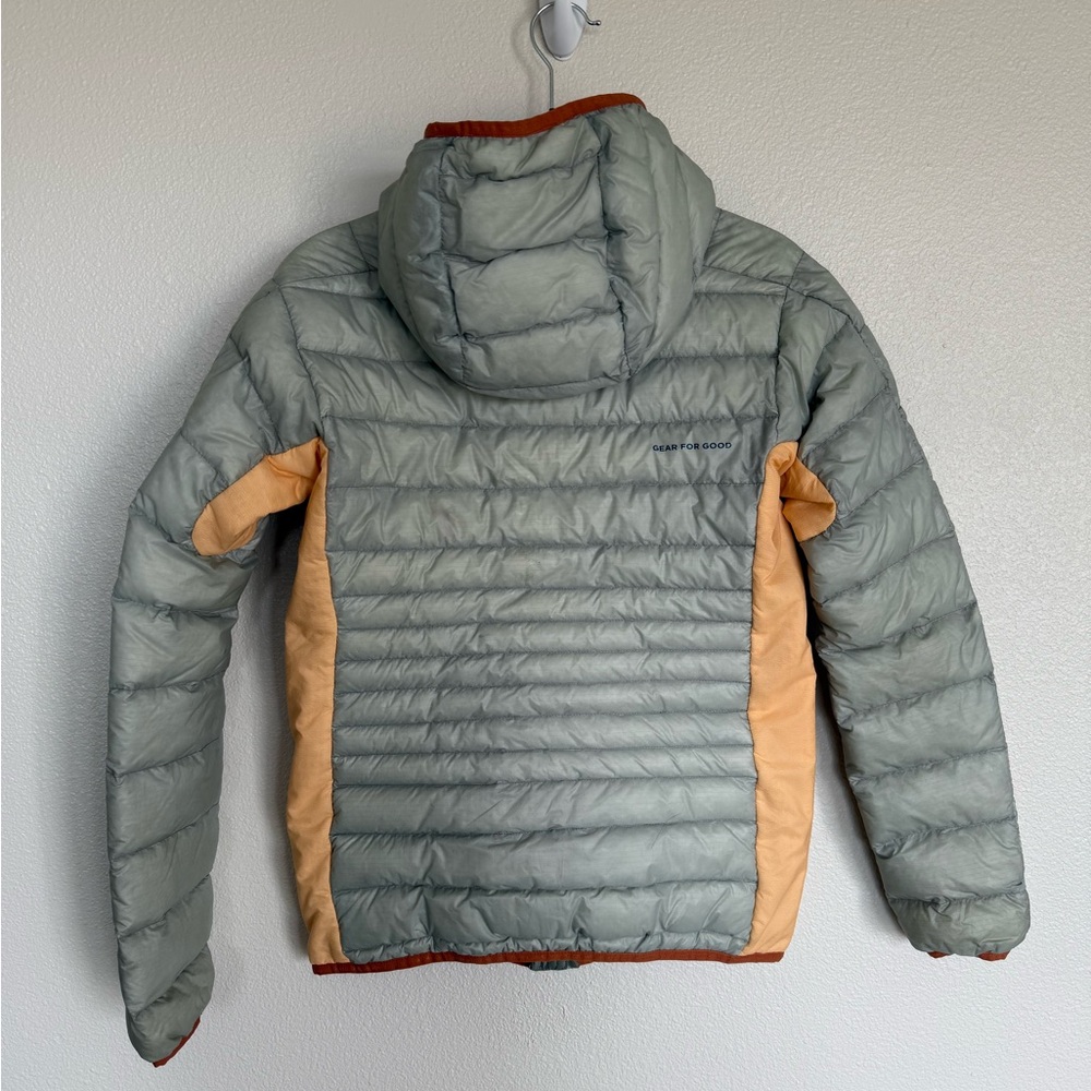 cotopaxi Sage Green and Tan Quilted Puffer Jacket with Hood - Picture 2 of 7